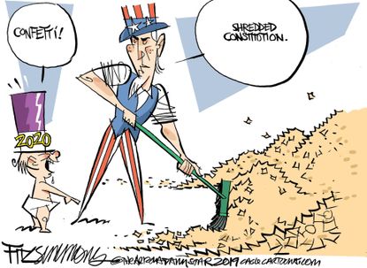 Political Cartoon U.S. 2020 Confetti US Constitution Shredded