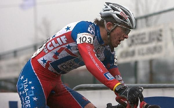 Danny Summerhill exits the pits on his way to fifth place overall at Azencross in Loenhout, Belgium.