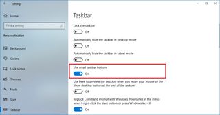 Enable small taskbar buttons on taskbar