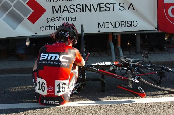 Mauro Santambrogio (BMC) crashed after the finish line