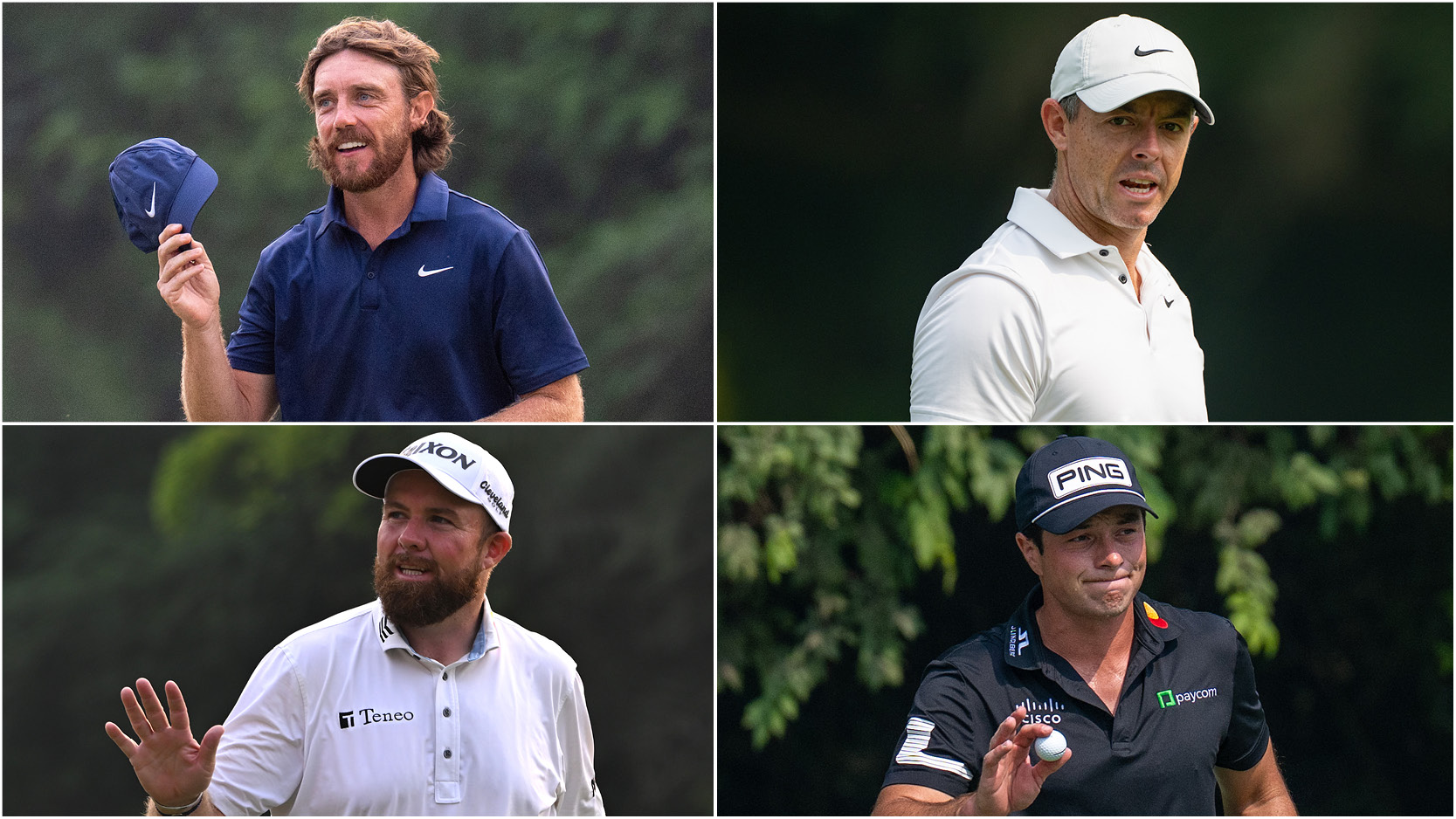 Tommy Fleetwood, Rory McIlroy, Shane Lowry and Viktor Hovland wave to the crowd