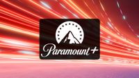 Paramount+ logo on a red speeding background