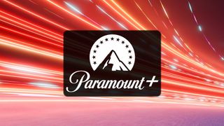 Paramount+ logo on a red speeding background