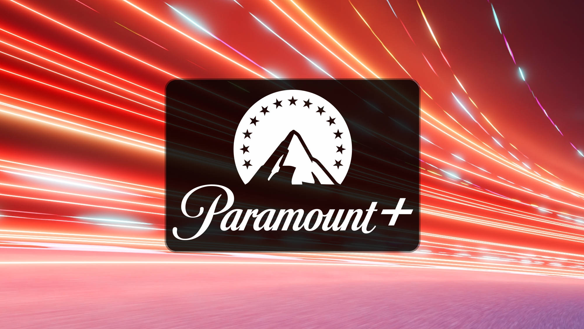 Paramount+ logo on a red speeding background