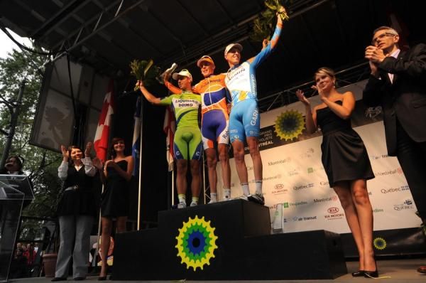 The GP Montreal podium (l-r): Peter Sagan, Robert Gesink and Ryder Hesjedal.