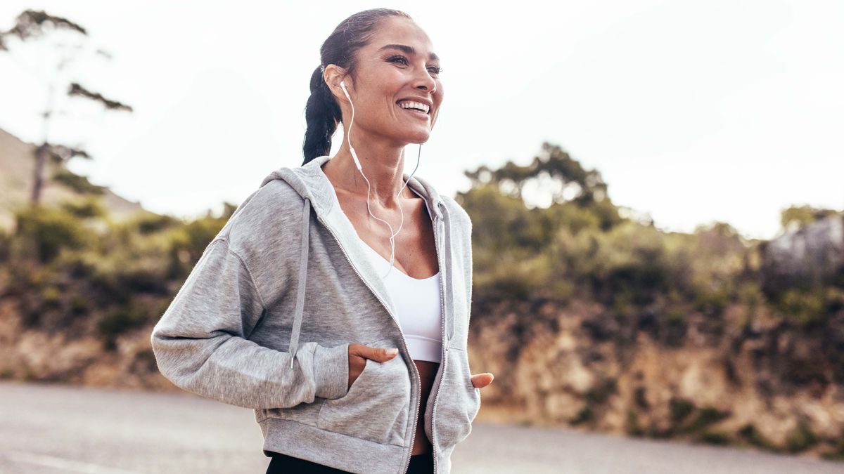 a photo of a woman out for a walk