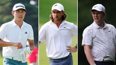 (L to R) Collin Morikawa, Tommy Fleetwood and Robert MacInyre
