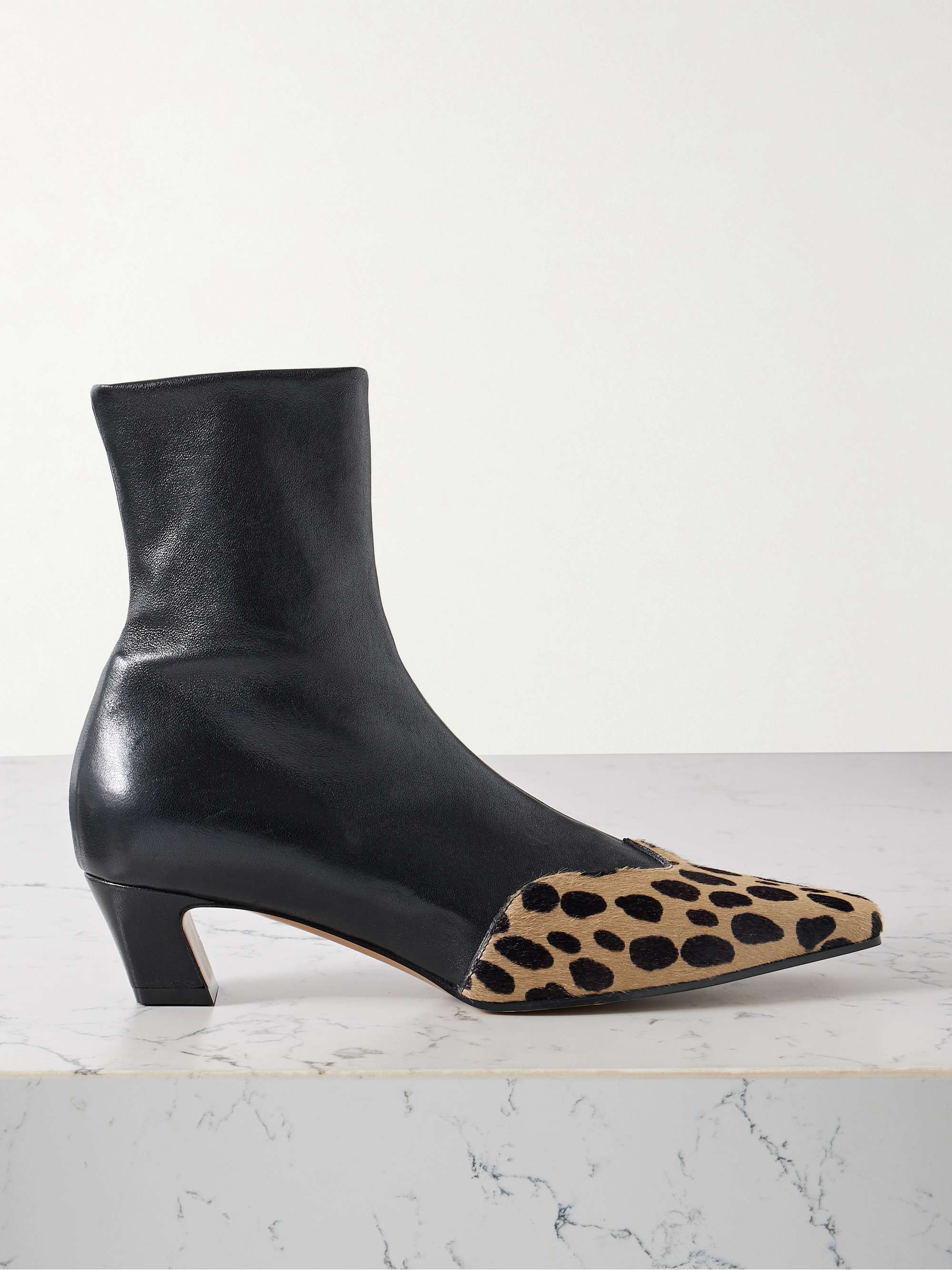 Nevada Leather and Leopard-Print Calf Hair Ankle Boots