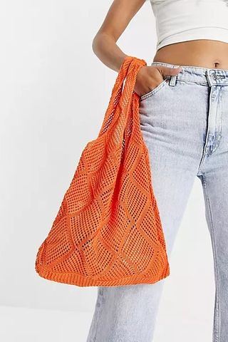 My Accessories London crochet tote bag in bright orange