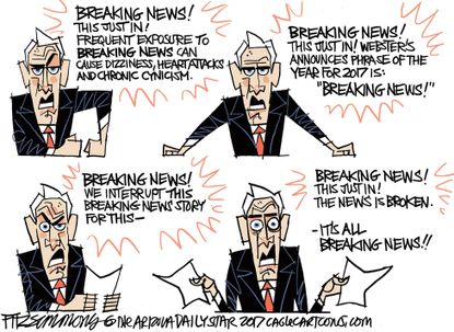 Editorial cartoon U.S. Media news cycle breaking news