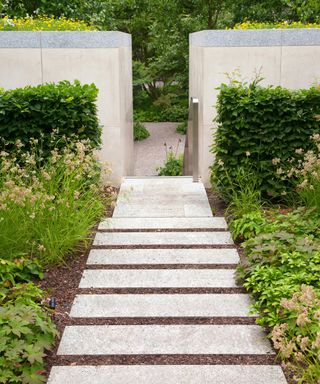 Garden path built on a slope using sleepers