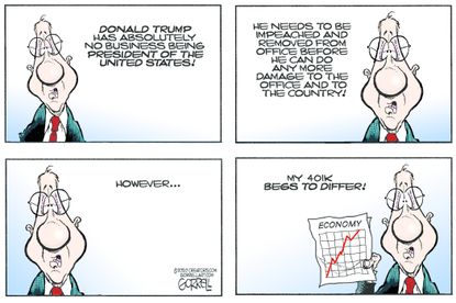 Political Cartoon U.S. Trump economy 2020