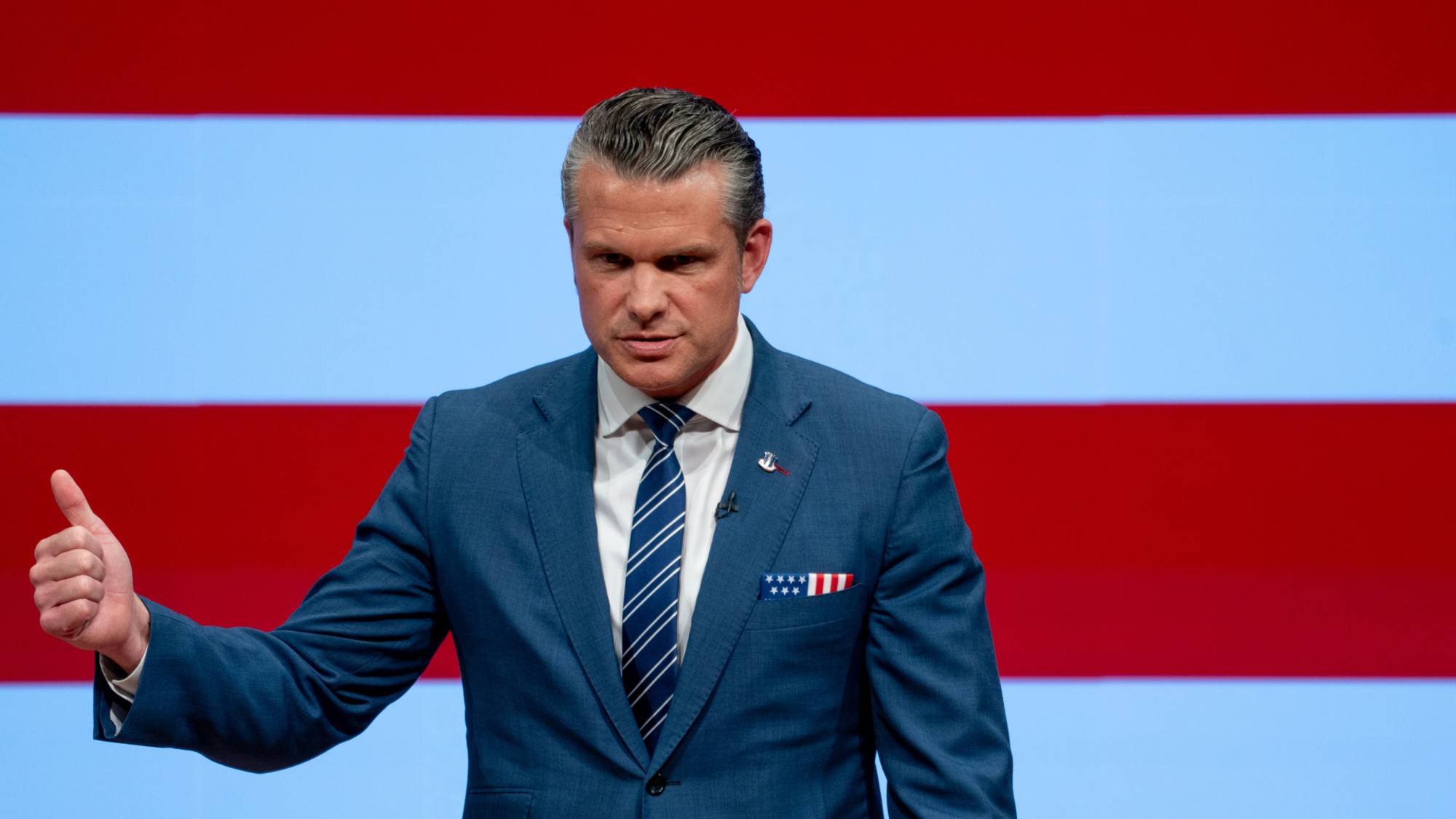 Pete Hegseth, US secretary of defense, during a "State of the Force" address at Marine Corps Base Quantico in Quantico, Virginia, US, on Wednesday, Sept. 30, 2026. Hegseth announced the creation of a new command to oversee and coordinate drone development and deployment supporting overseas operations. Photographer: Stefani Reynolds/Bloomberg via Getty Images