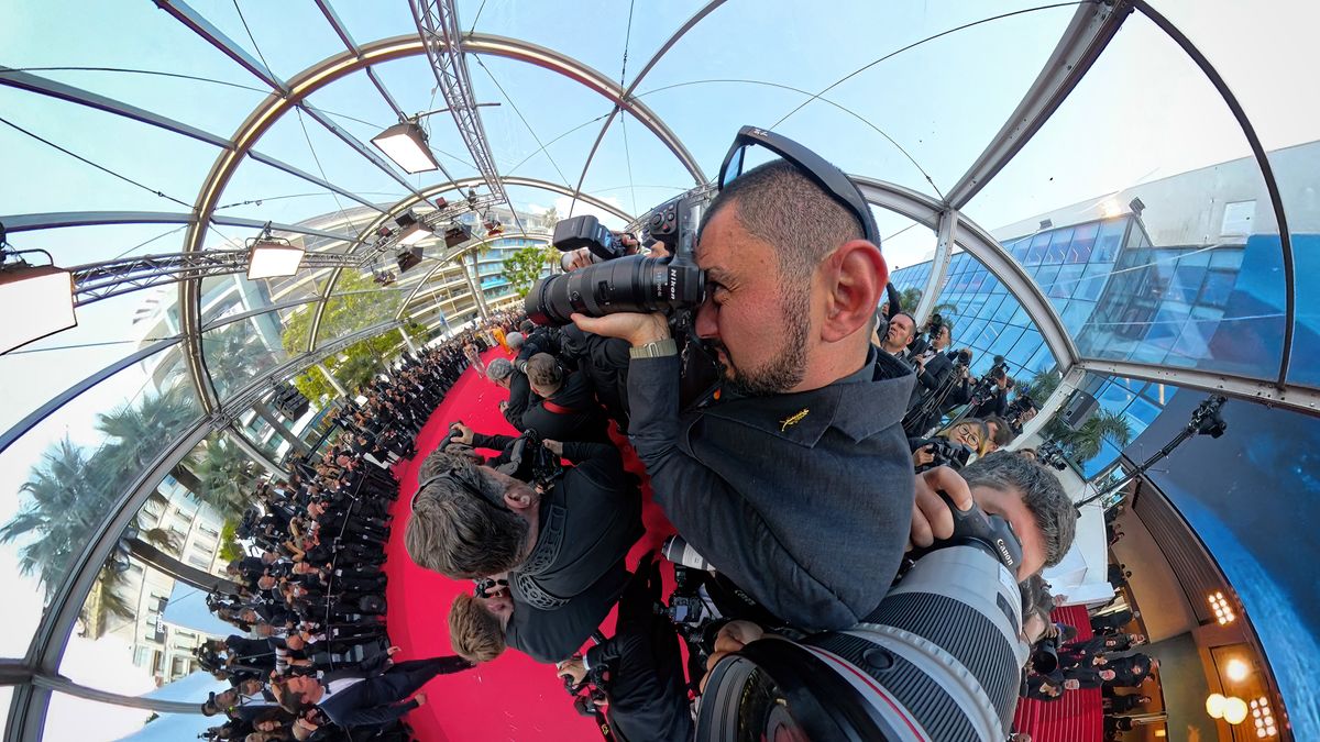 Events and documentary photographer Alessandro Galatoli photographing stars on the red carpet at the Cannes film festival