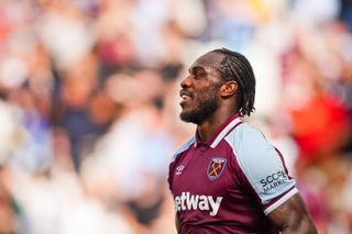 West Ham United’s Michail Antonio celebrates after scoring his sides first goal during the pre-season friendly match at the London Stadium, London. Picture date: Saturday August 7, 2021