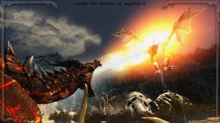 Best Skyrim mods — a tamed dragon unleashes its flame breath on one of its hostile kin.