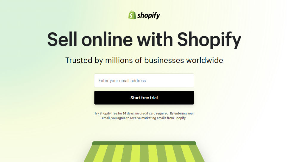 Skärmdump av Shopify-hemsidan.