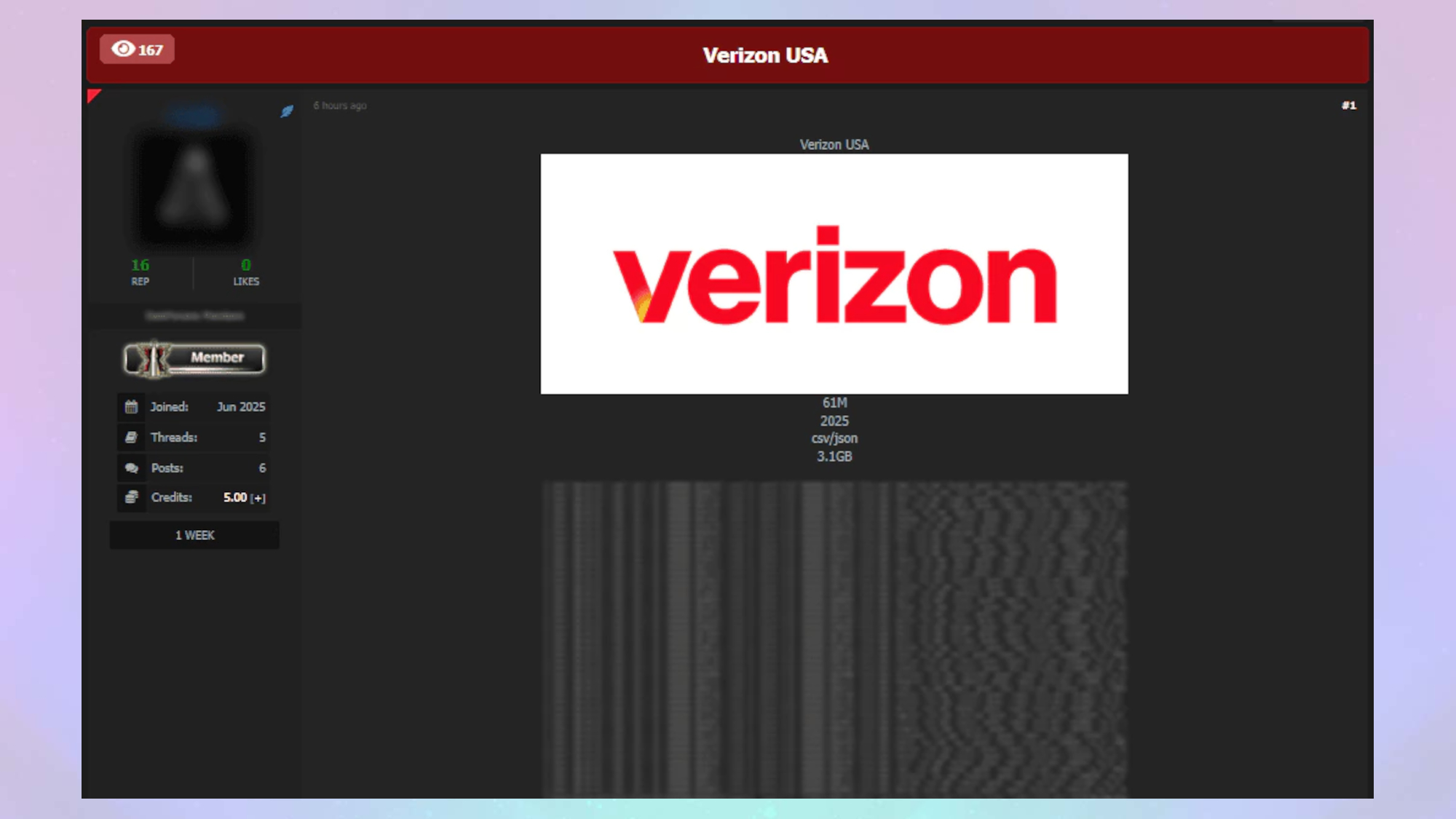 A screenshot of the post listing the apparent data the data