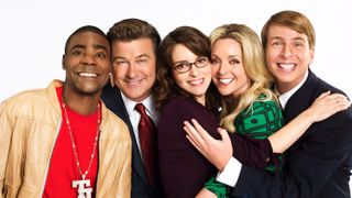 Tracy Morgan, Alec Baldwin, Tina Fey, Jane Krakowski and Jack McBrayer in cast photo for 30 Rock