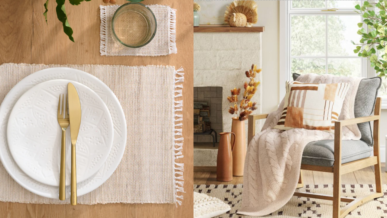 A beige placemat and a beige blanket