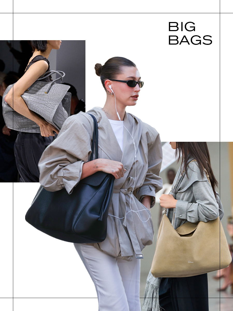 Collage of women holding large handbags.