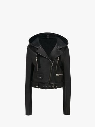 Hooded Leather Biker Jacket in Black | Jw Anderson Gb