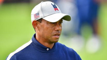 Tiger Woods looks on at the 2018 Ryder Cup