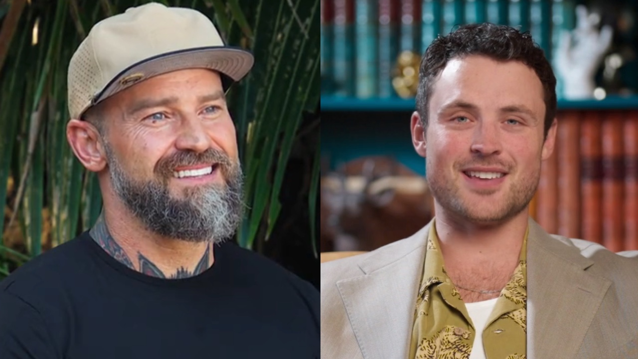 Brown smiling on Survivor and Efron in a confessional on The Traitors. 