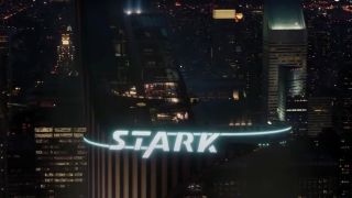Stark Tower lit at night in The Avengers.
