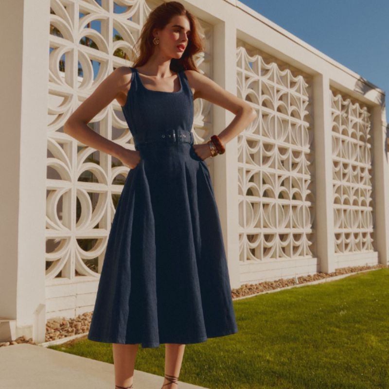 Next navy fit and flare dress with waist belt