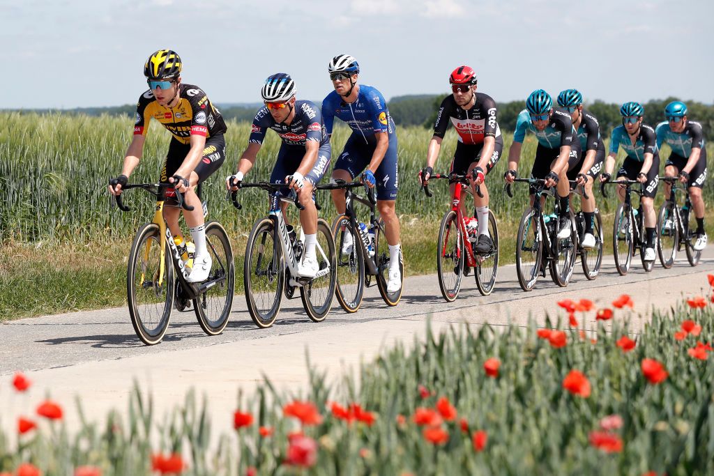 SCHERPENHEUVELZICHEM BELGIUM JUNE 11 Finn FisherBlack of New Zealand and Team Jumbo Visma Jonas Rickaert of Belgium and Team AlpecinFenix Zdenek Stybar of Czech Republic and Team Deceuninck QuickStep lead The Peloton during the 90th Baloise Belgium Tour 2021 Stage 3 a 1744km stage from Gingelom to ScherpenheuvelZichem baloisebelgiumtour on June 11 2021 in ScherpenheuvelZichem Belgium Photo by Bas CzerwinskiGetty Images