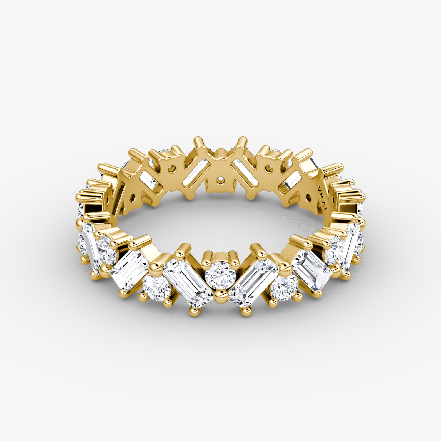 The Mixed Shape Eternity Band in Yellow Gold | Round Brilliant and Baguette Cut Vrai Created Diamonds
