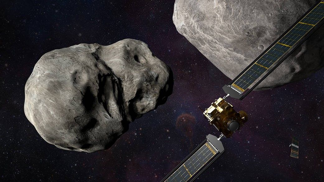 A Nasa illustration of the DART mission prior to impact with the Dimorphos asteroid