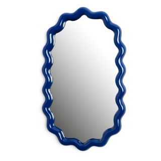 Squiggle design mirror with blue frame