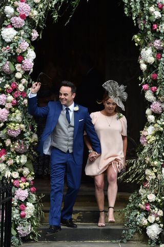 Ant McPartlin and wife Lisa Armstrong attending the wedding of Declan Donnelly and Ali Astall in Newcastle.