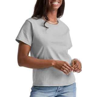 Hanes Comfortblend Essentials, Cotton Crewneck Tee, Classic Fit T-Shirt for Women, Light Steel