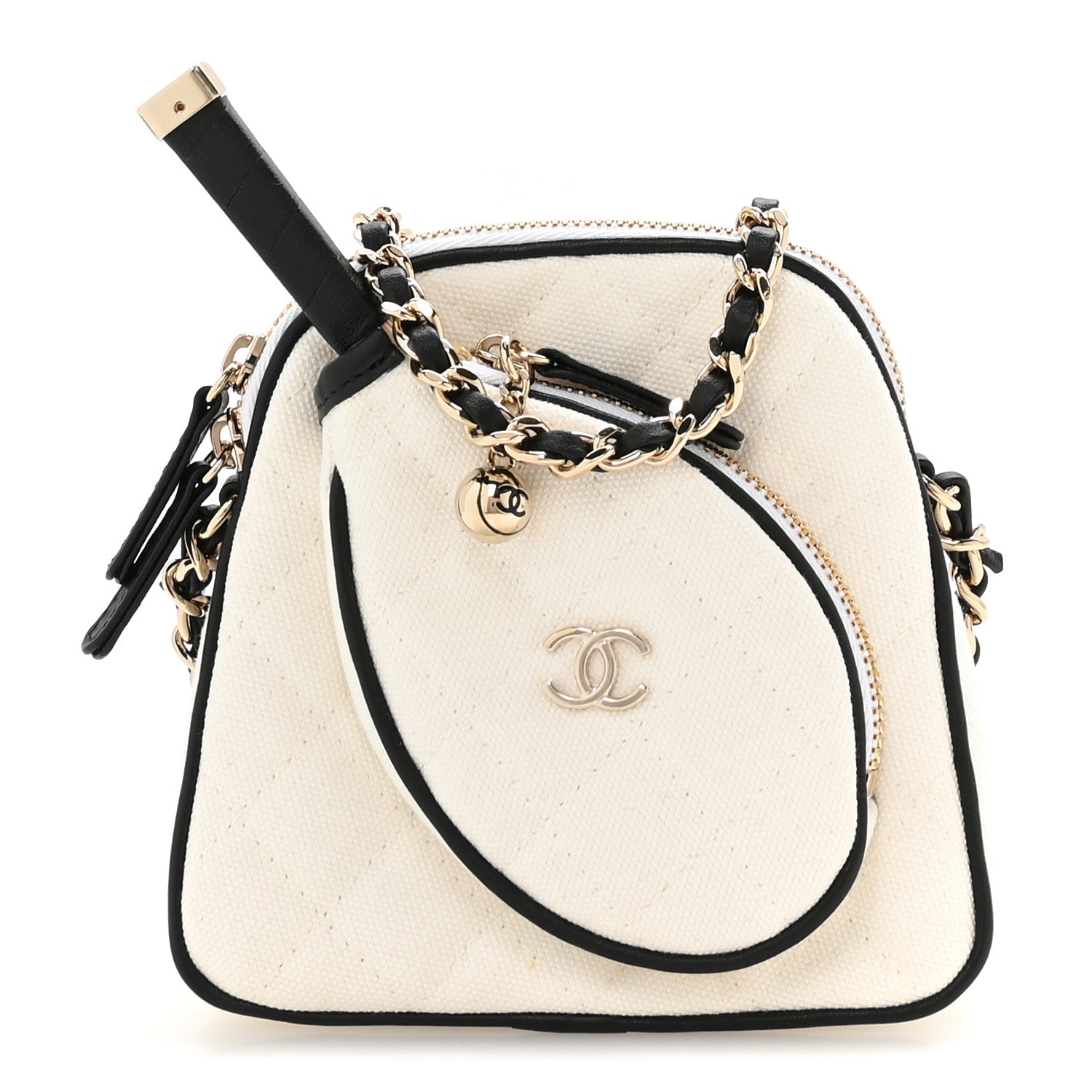 Chanel Canvas Calfskin Tennis Racket Mini Bag White Black