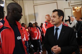 France defender Lilian Thuram meets French president Nicolas Sarkozy in 2008.