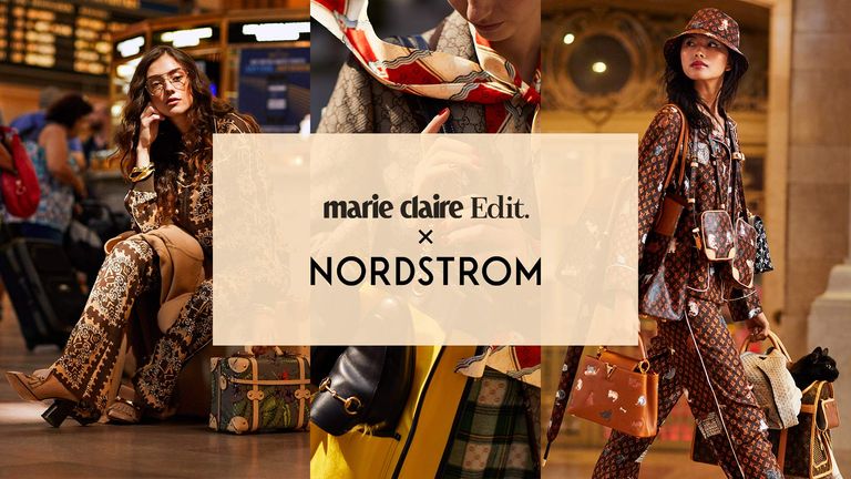 marie claire and nordstrom logos overlayed over photos of women shopping