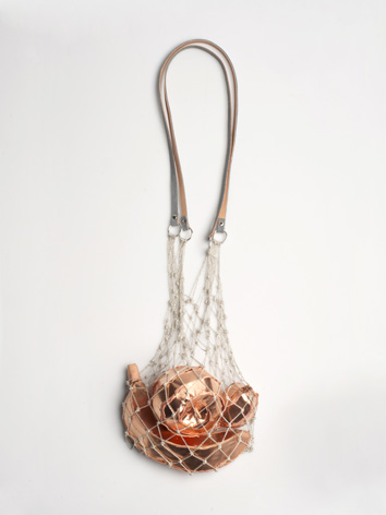Necklace in silver, leather, copper and red-gold plate