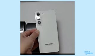 The back of the Samsung Galaxy S22 Ultra in white
