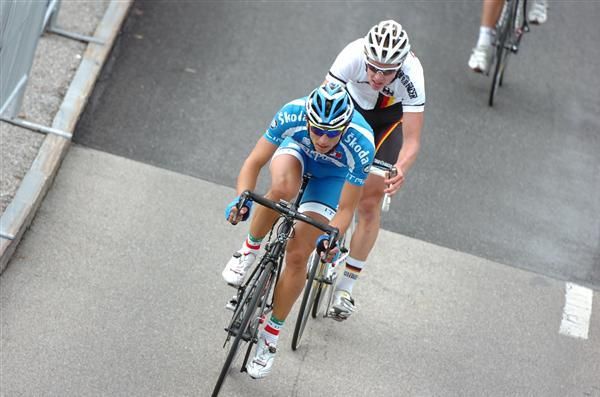 An Italian rider leads his German counterpart.