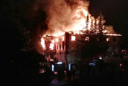A fire at a school in Turkey.