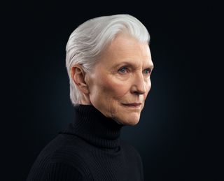 Maye Musk, mother of Elon Musk against a black background
