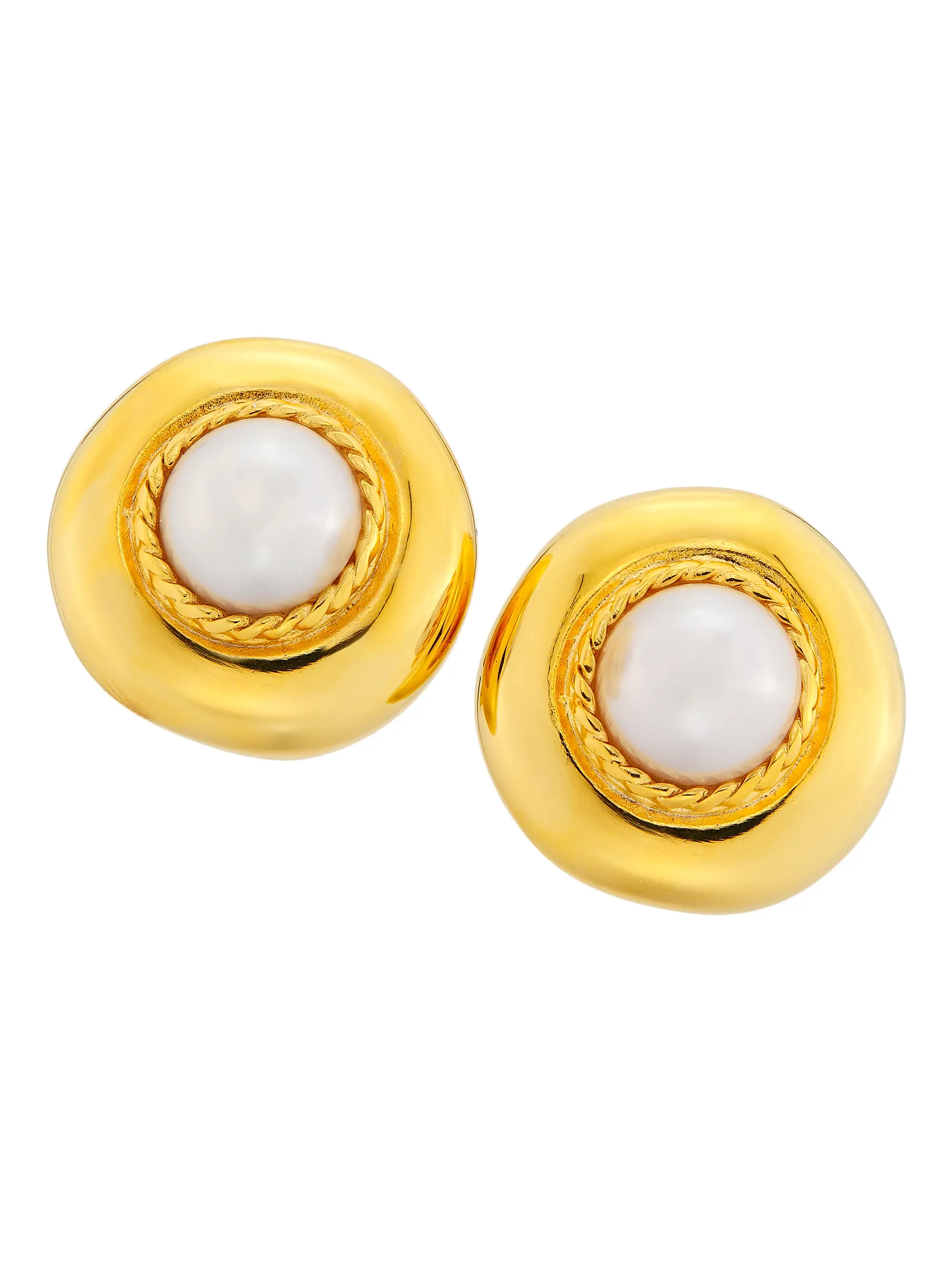 Goldtone &amp;amp; Imitation Pearl Clip-On Button Earrings