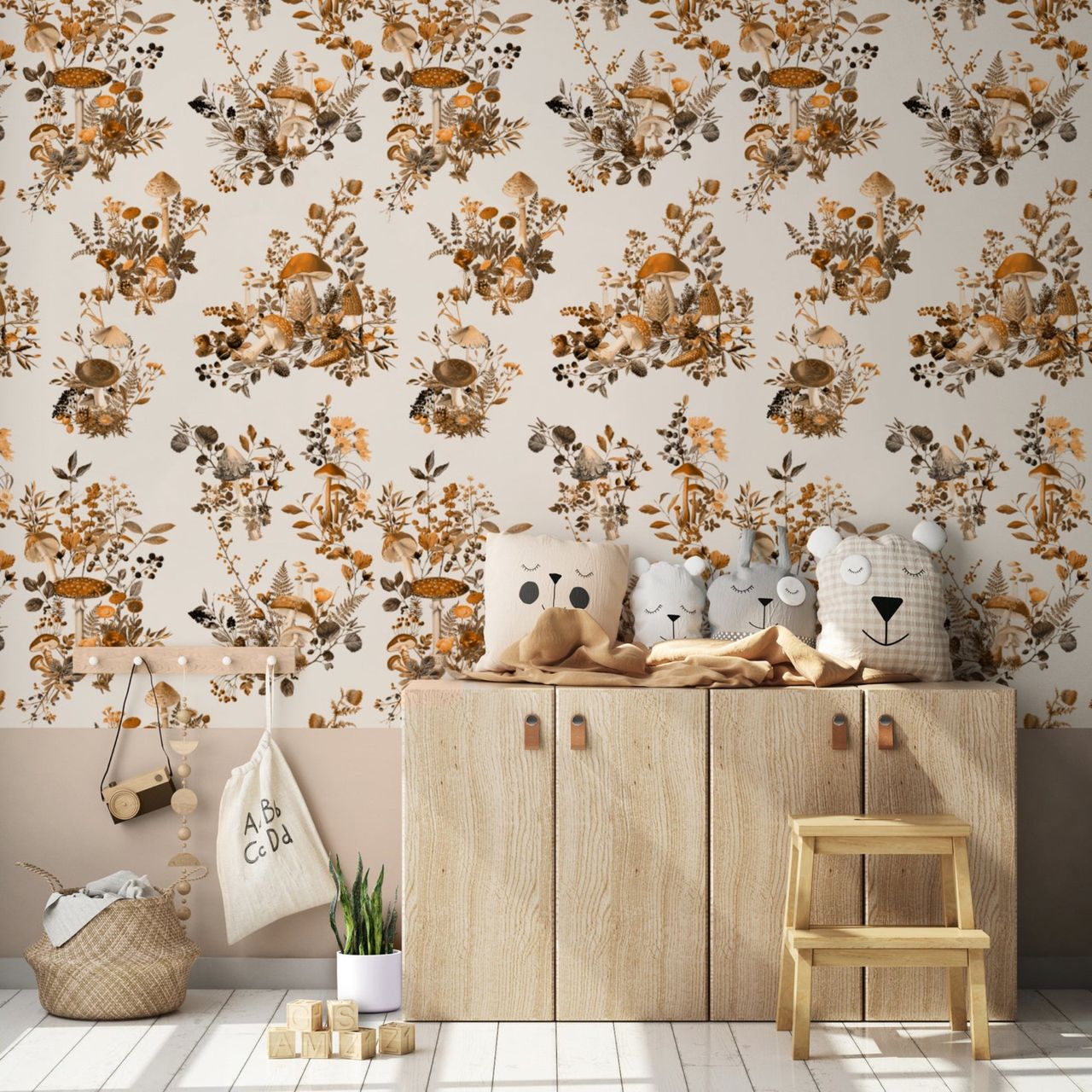 mushroom motif wallpaper from etsy