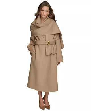 Women's Belted Scarf-Wrap Coat