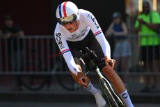British TT champion Josh Tarling on his way to victory in the Giro d'Italia's time trial in Tirana