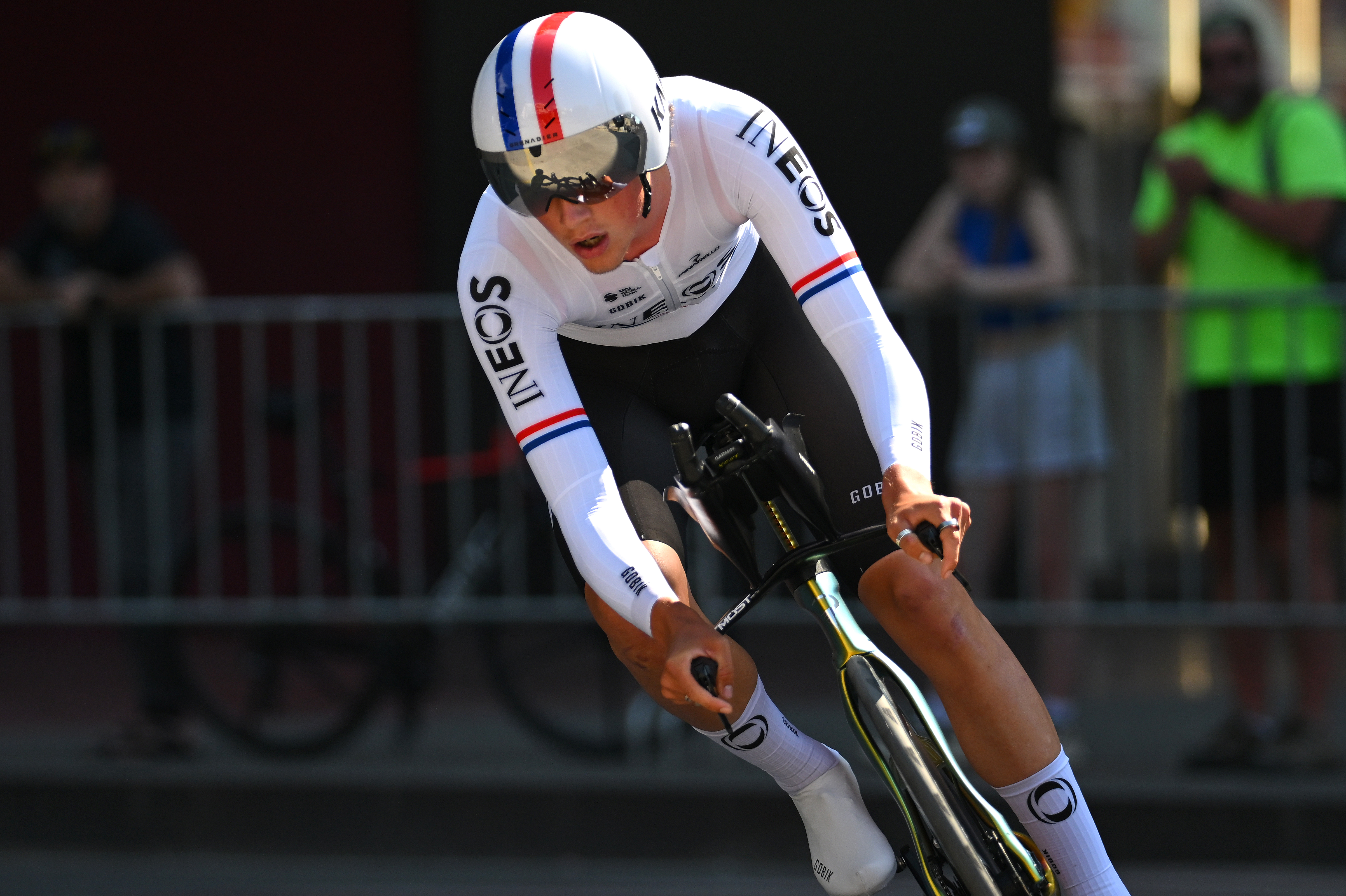 British TT champion Josh Tarling on his way to victory in the Giro d'Italia's time trial in Tirana 