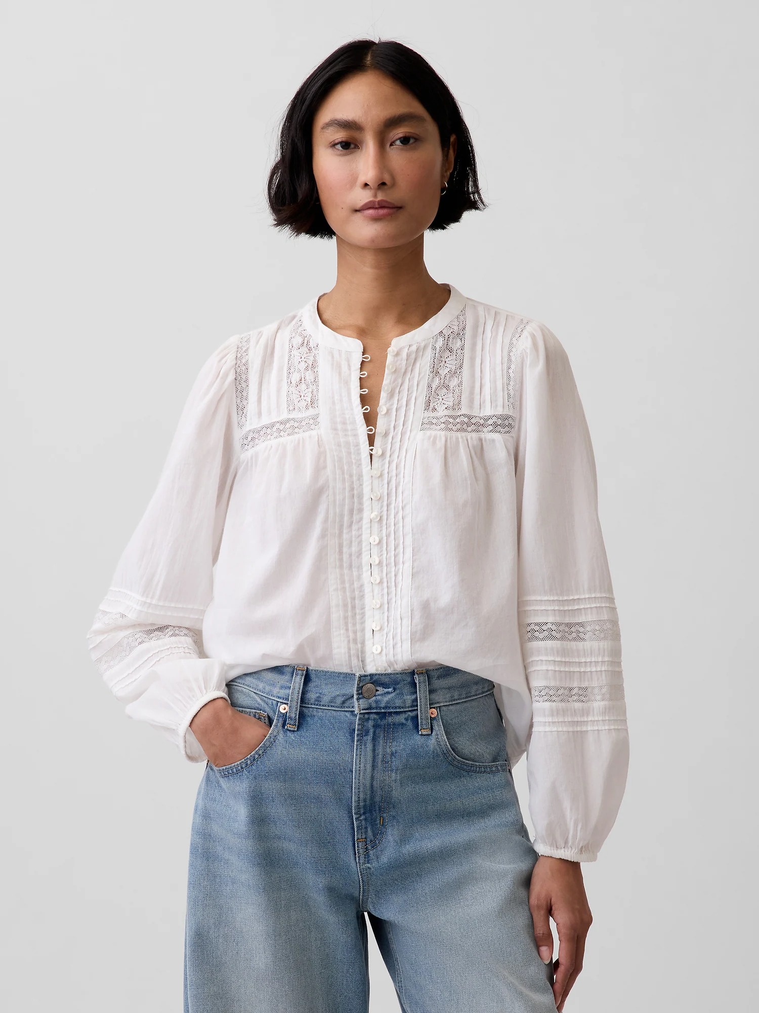 Gap, Lace-Trim Pintuck Top